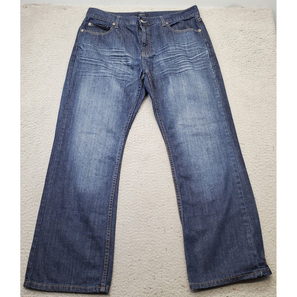 Alfani Bootcut Jeans Mens 36x30 Blue Denim Stretch Comfort Faded Boho‎ Whiskered